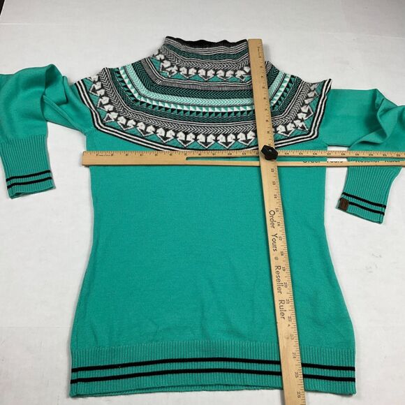 Neve Womens Merino Wool Sweater Fair Isle Nordic Teal Green Retro Pullover S - Picture 6 of 11